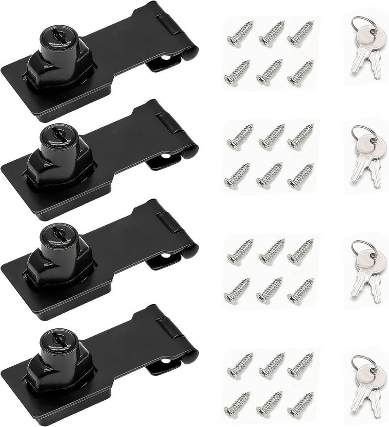 I-EASYDWW 3 Inch Keyed Hasp Lock for Cabinets & Small Doors, Twist Knob Design, Heavy Duty Zinc Alloy with Chrome-Plated Iron, Includes Keys & Screws - Black, 4 Pack - Image 1